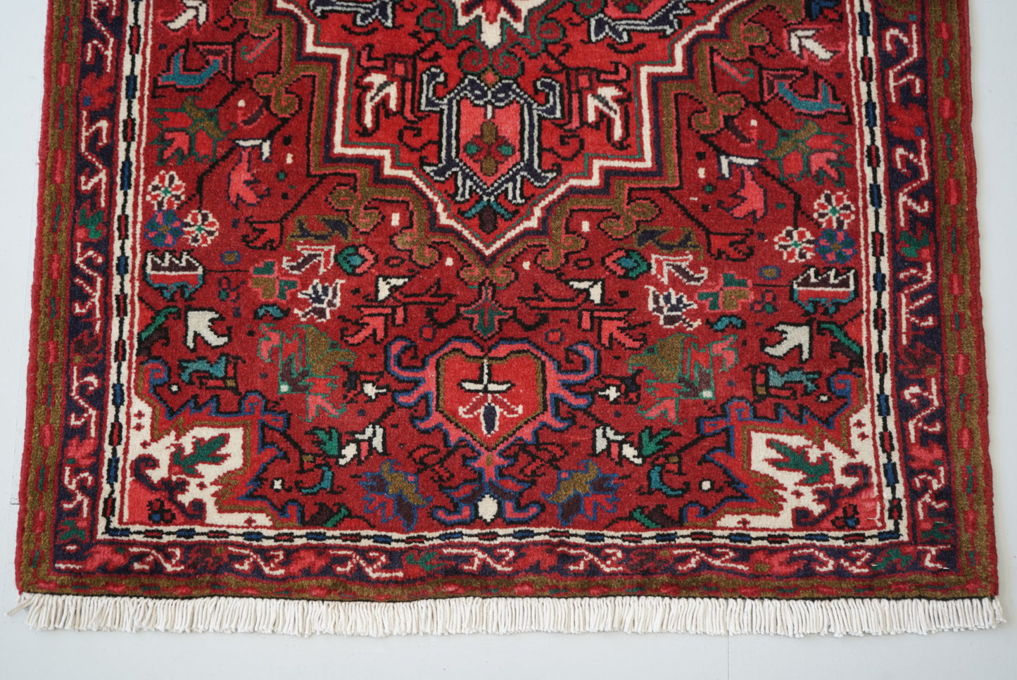 Persian Ahar Red Wool Geometric Rug | Handmade | 105 x 82 cm