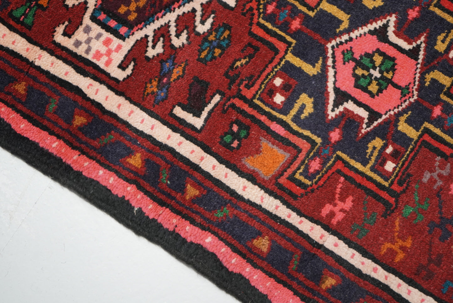 Vintage Persian Karaja Red Wool Runner Rug | Handmade | 240 x 62 cm