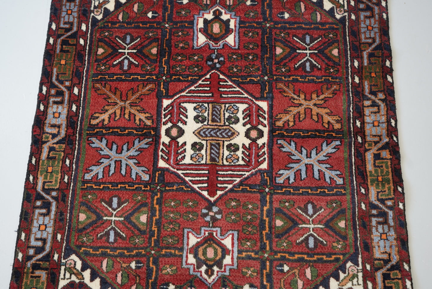 Persian Hamadan Red Wool Geometric Rug | Handmade | 146 x 104 cm