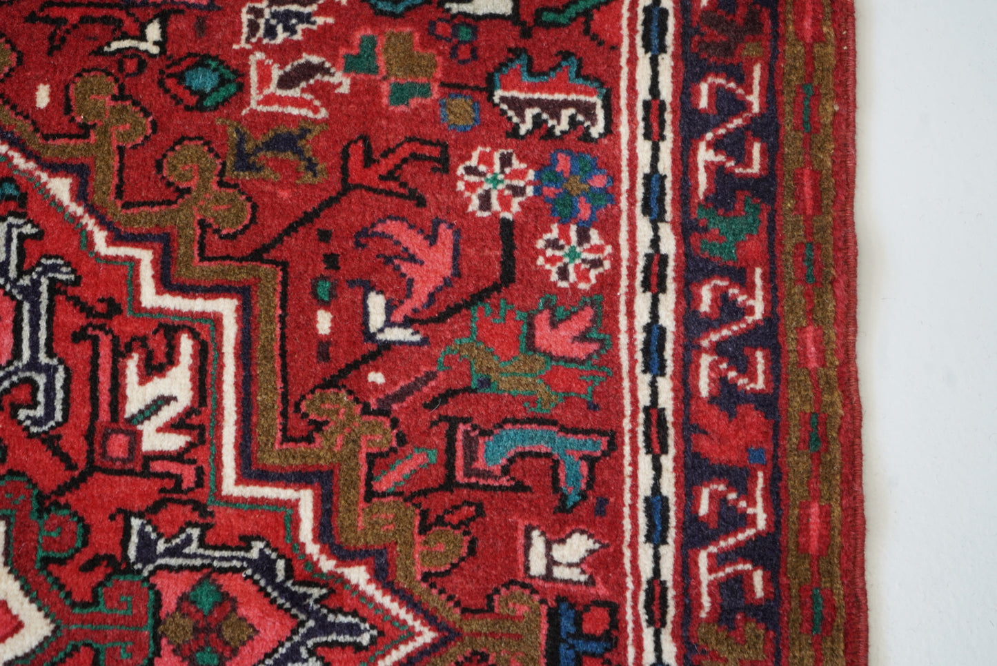 Persian Ahar Red Wool Geometric Rug | Handmade | 105 x 82 cm