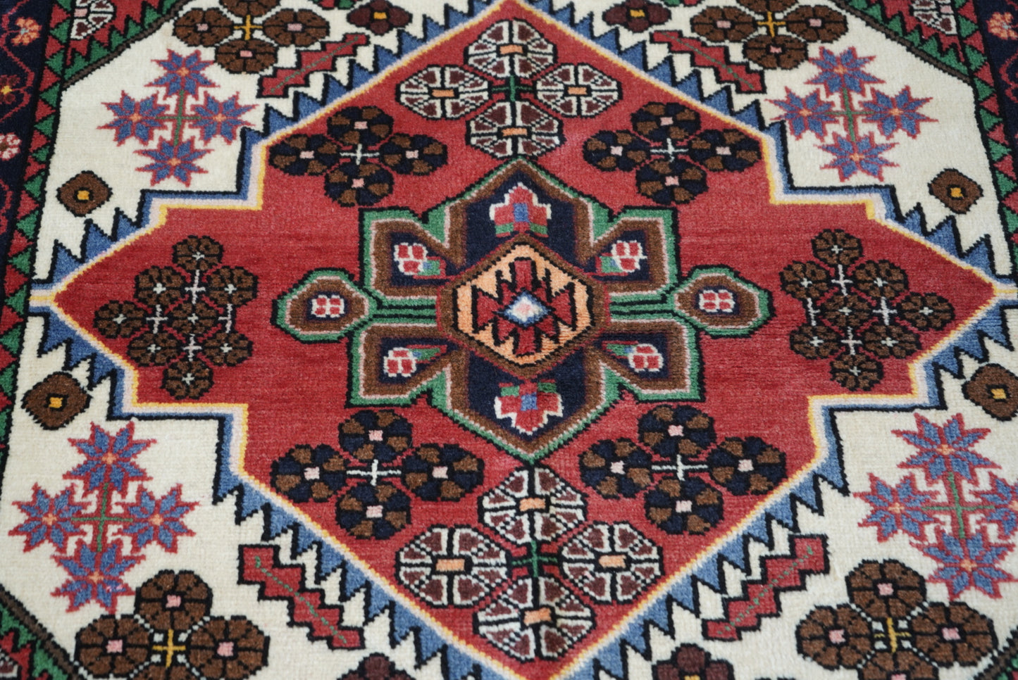 Persian Hamadan Red Wool Geometric Rug | Handmade | 144 x 105 cm