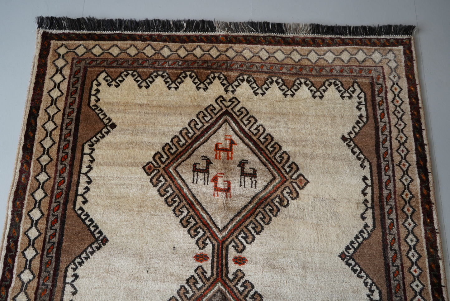 Vintage Persian Lori Cream Wool Geometric Rug | Handmade | 226 x 136 cm