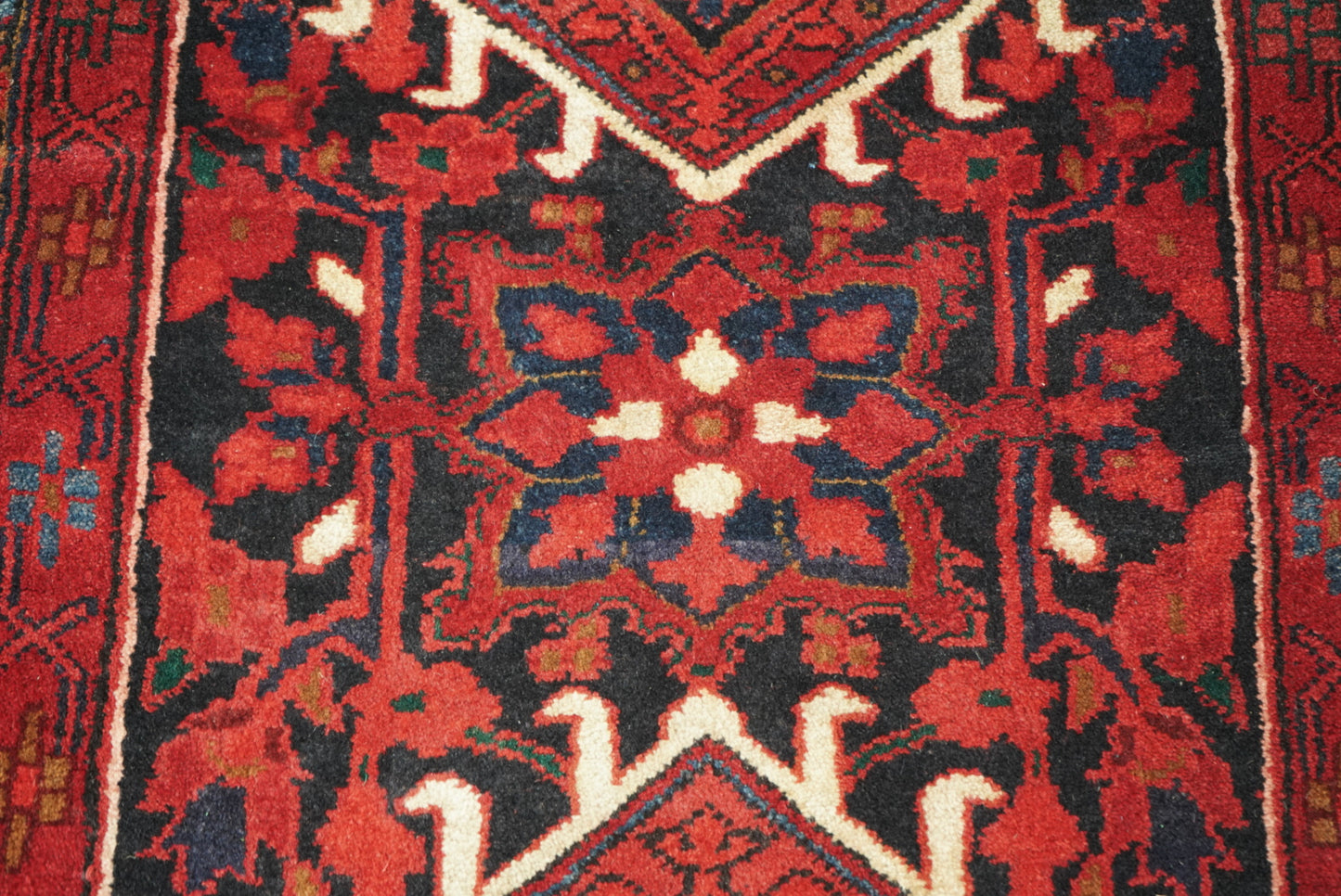 Vintage Persian Karaja Navy & Red Wool Geometric Runner Rug | Handmade | 218 x 80 cm