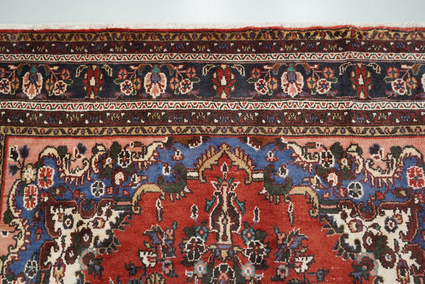 Vintage Persian Bibikabad Red Wool Floral Medallion Rug | Handmade | 295 x 212 cm