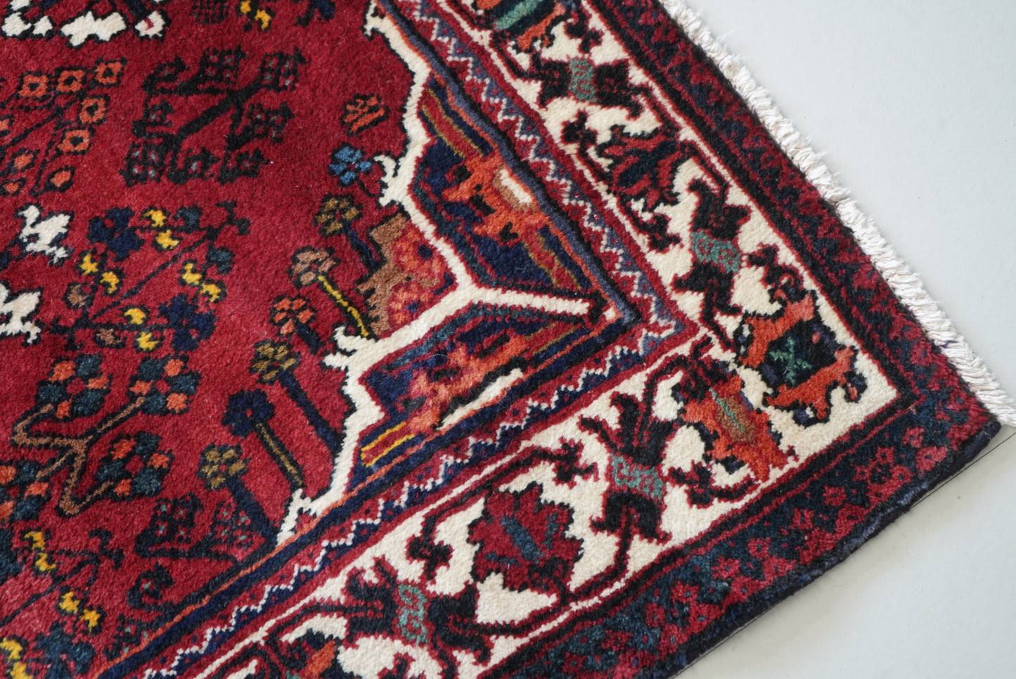 Vintage Persian Joshaghan Red Wool Geometric Rug | Handmade | 210 x 130 cm