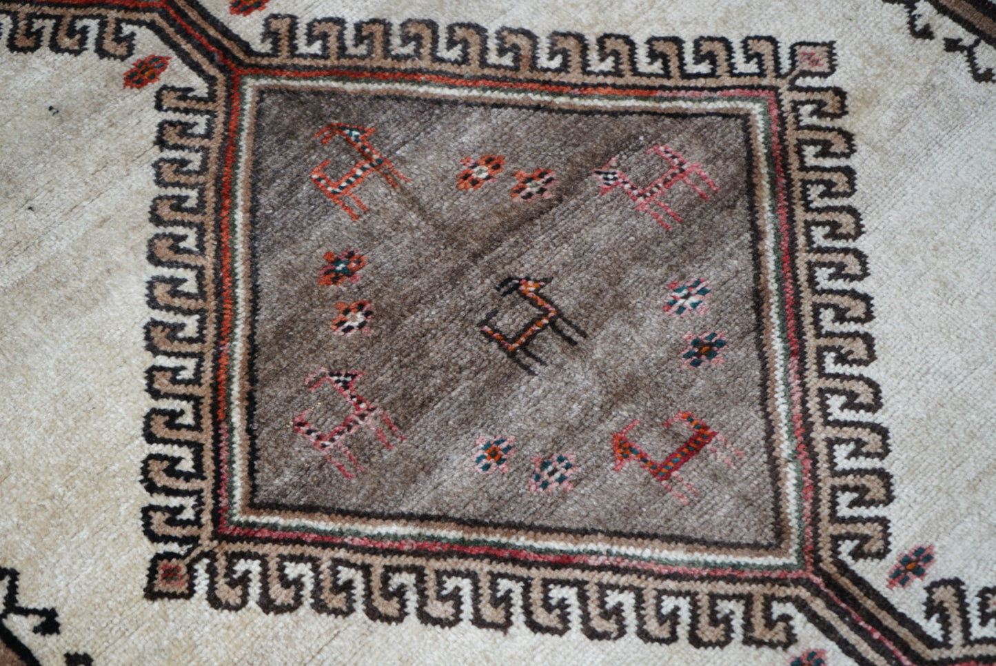Vintage Persian Lori Cream Wool Geometric Rug | Handmade | 226 x 136 cm