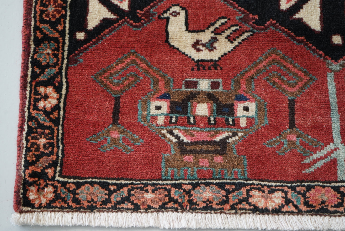 Vintage Persian Bakhtiari Red Wool Geometric Runner Rug | Handmade | 298 x 111 cm