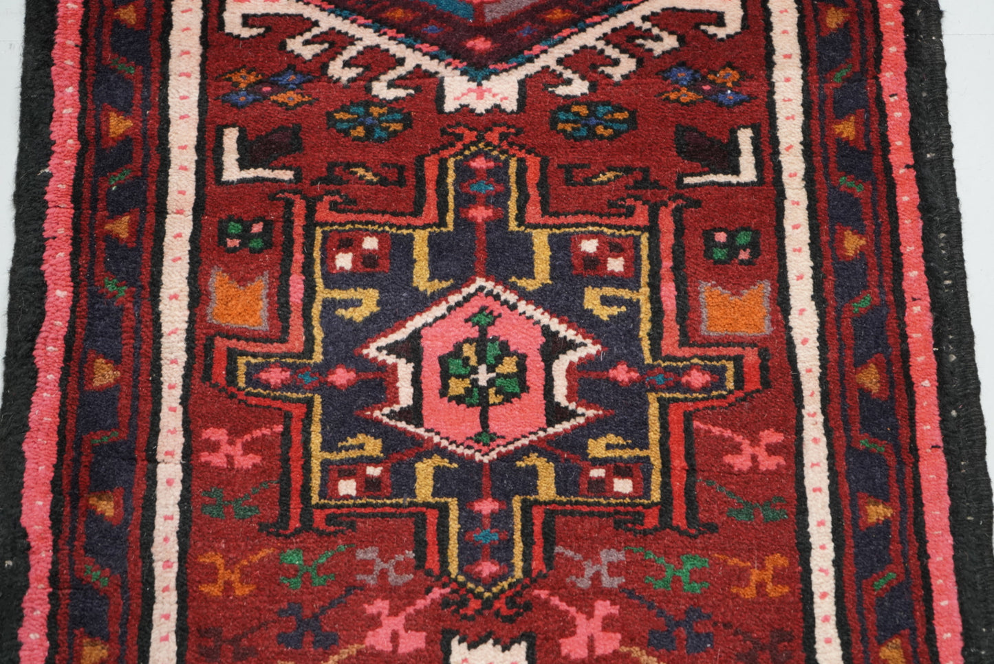 Vintage Persian Karaja Red Wool Runner Rug | Handmade | 240 x 62 cm