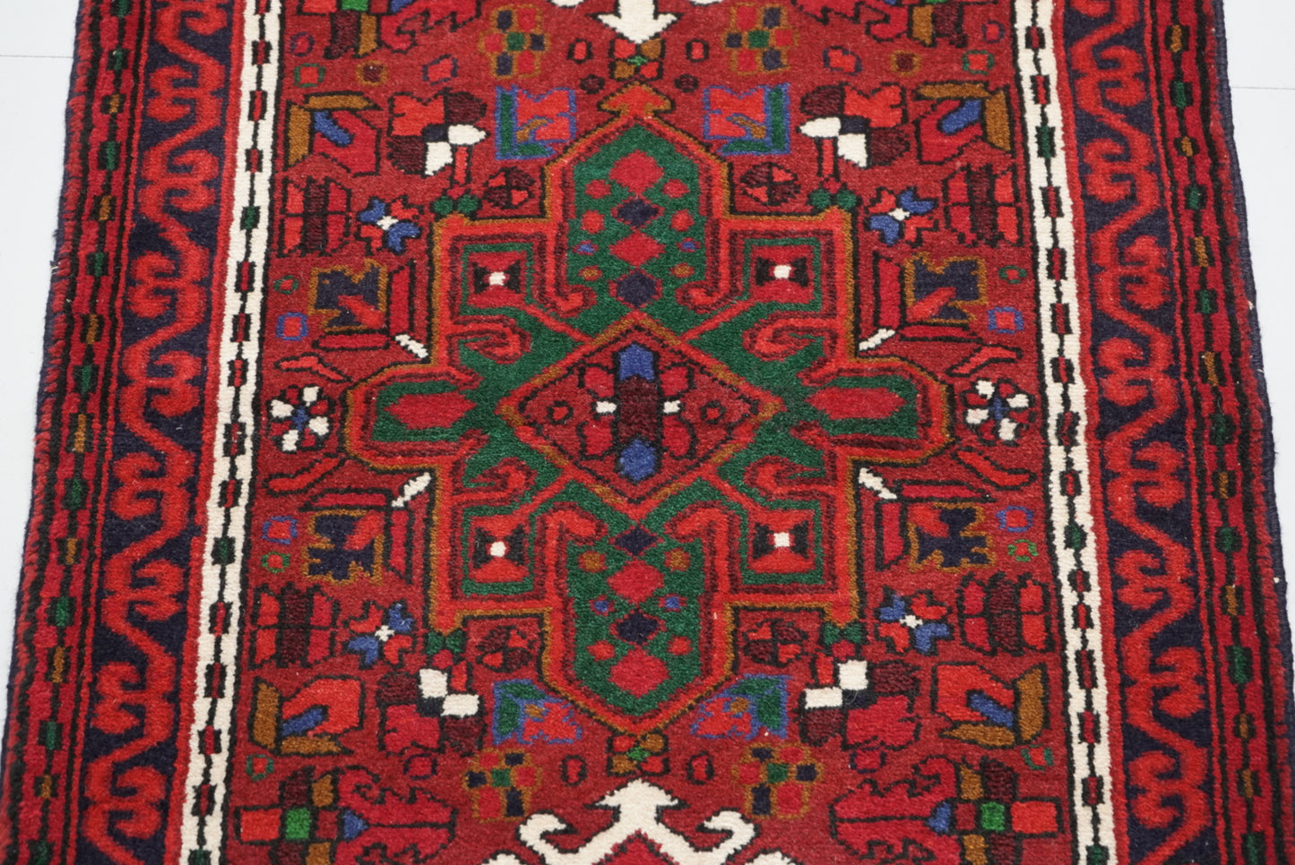 Vintage Persian Ahar Red Wool Geometric Runner Rug | Handmade | 200 x 72 cm