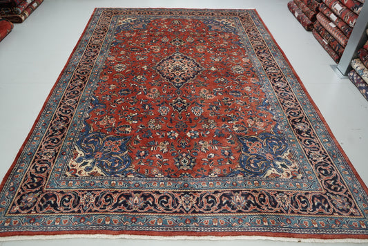 Vintage Persian Mahal Red Wool Floral Medallion Rug | Handmade | 324 x 218 cm