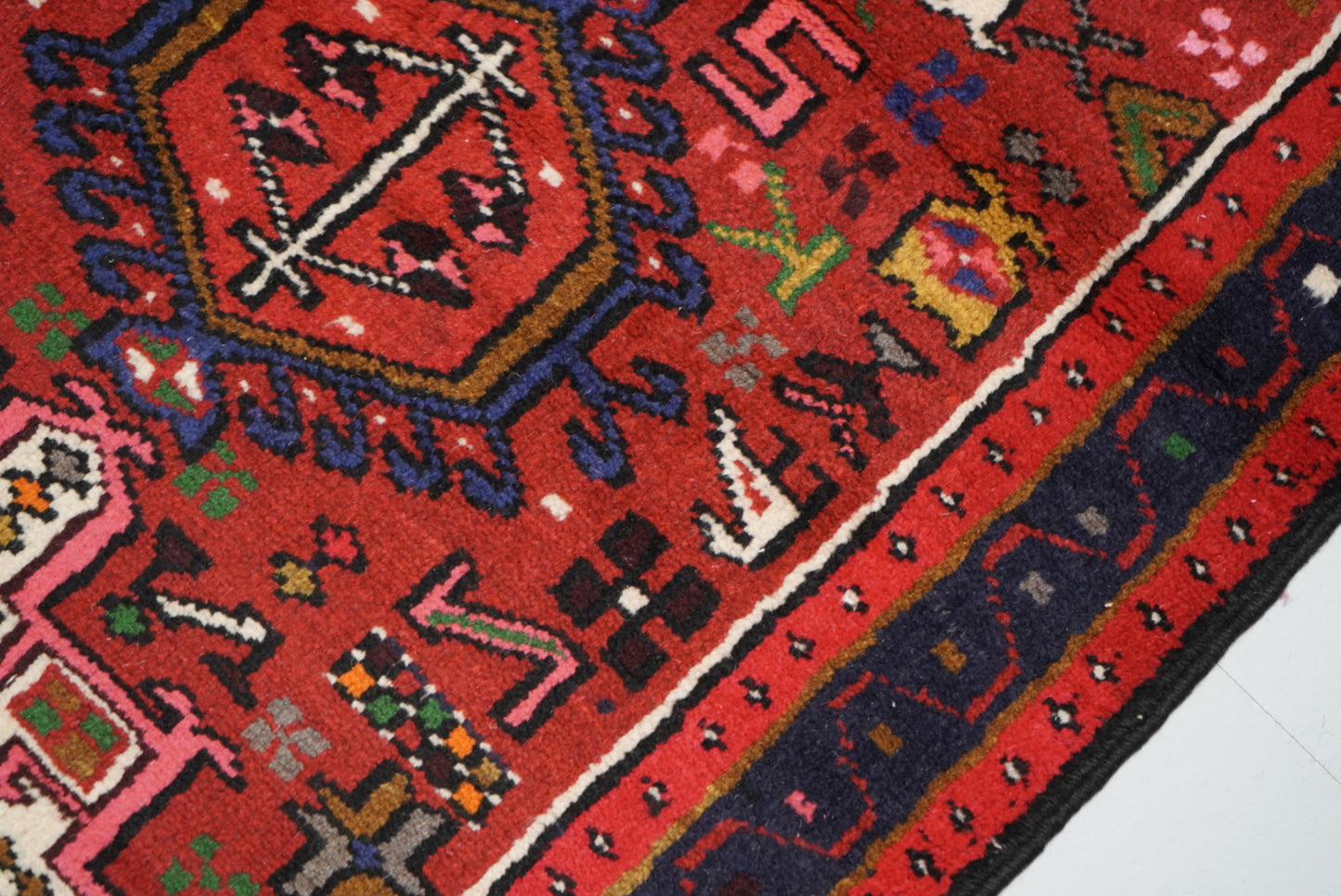 Vintage Persian Karaja Red Wool Runner Rug | Handmade | 320 x 80 cm