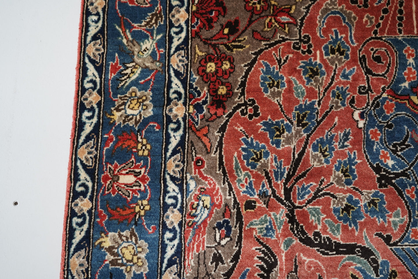 Vintage Persian Isfahan Red Wool Tree of Life Rug | Handmade | 252 x 150 cm