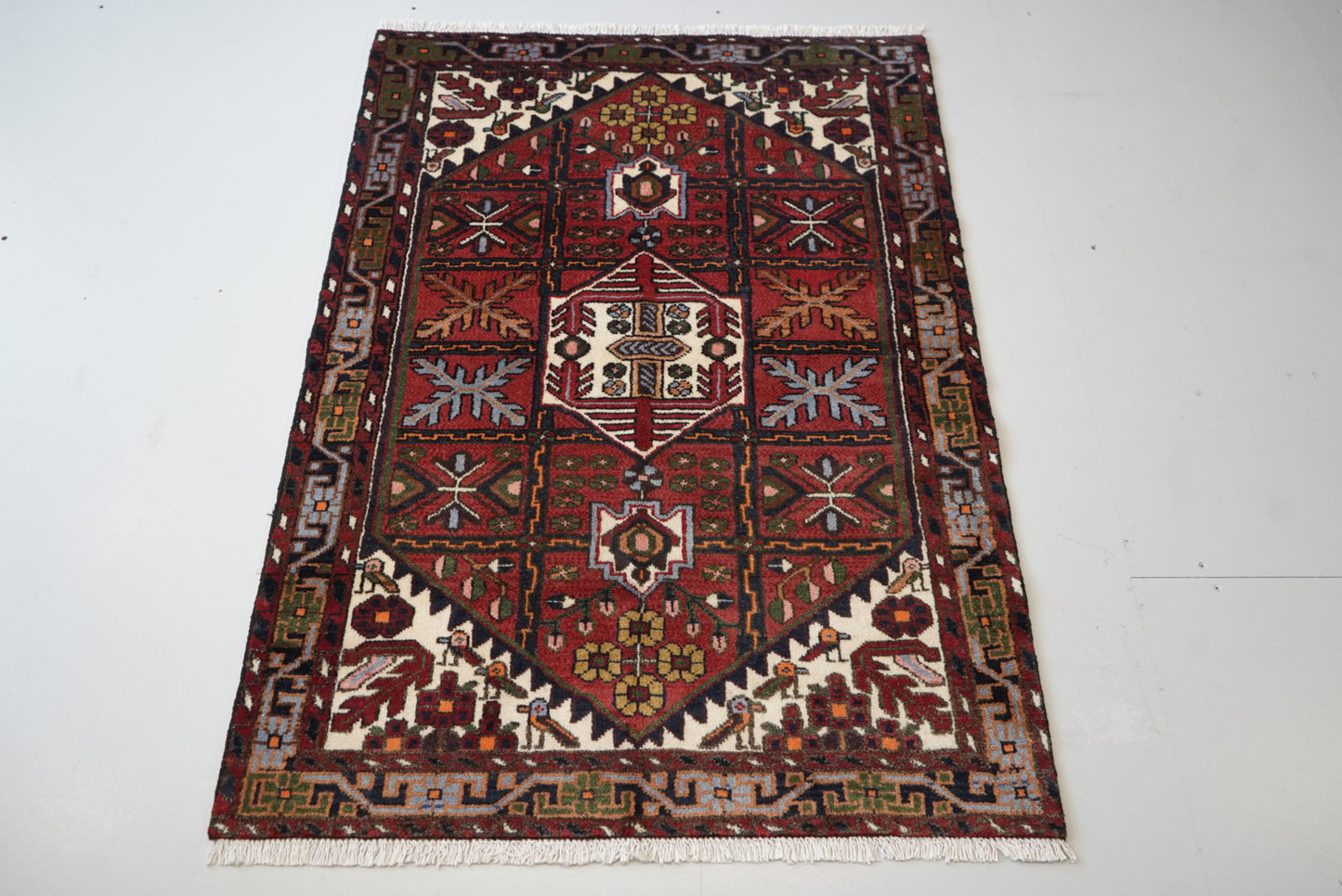 Persian Hamadan Red Wool Geometric Rug | Handmade | 146 x 104 cm