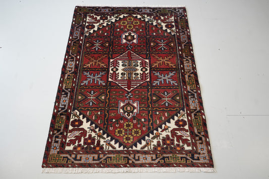 Persian Hamadan Red Wool Geometric Rug | Handmade | 146 x 104 cm