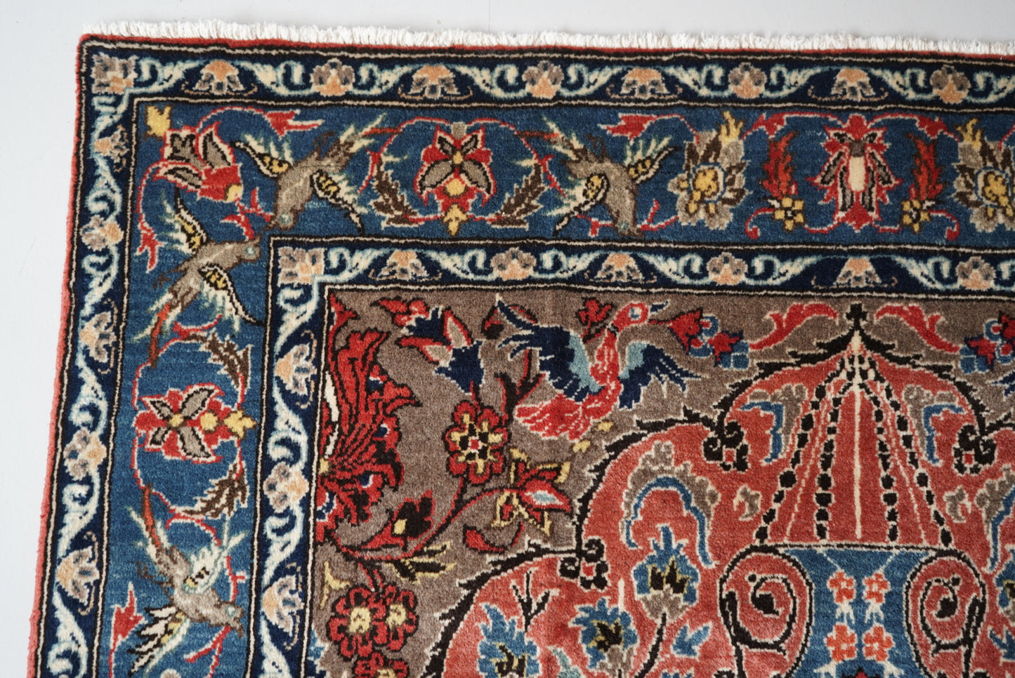 Vintage Persian Isfahan Red Wool Tree of Life Rug | Handmade | 252 x 150 cm