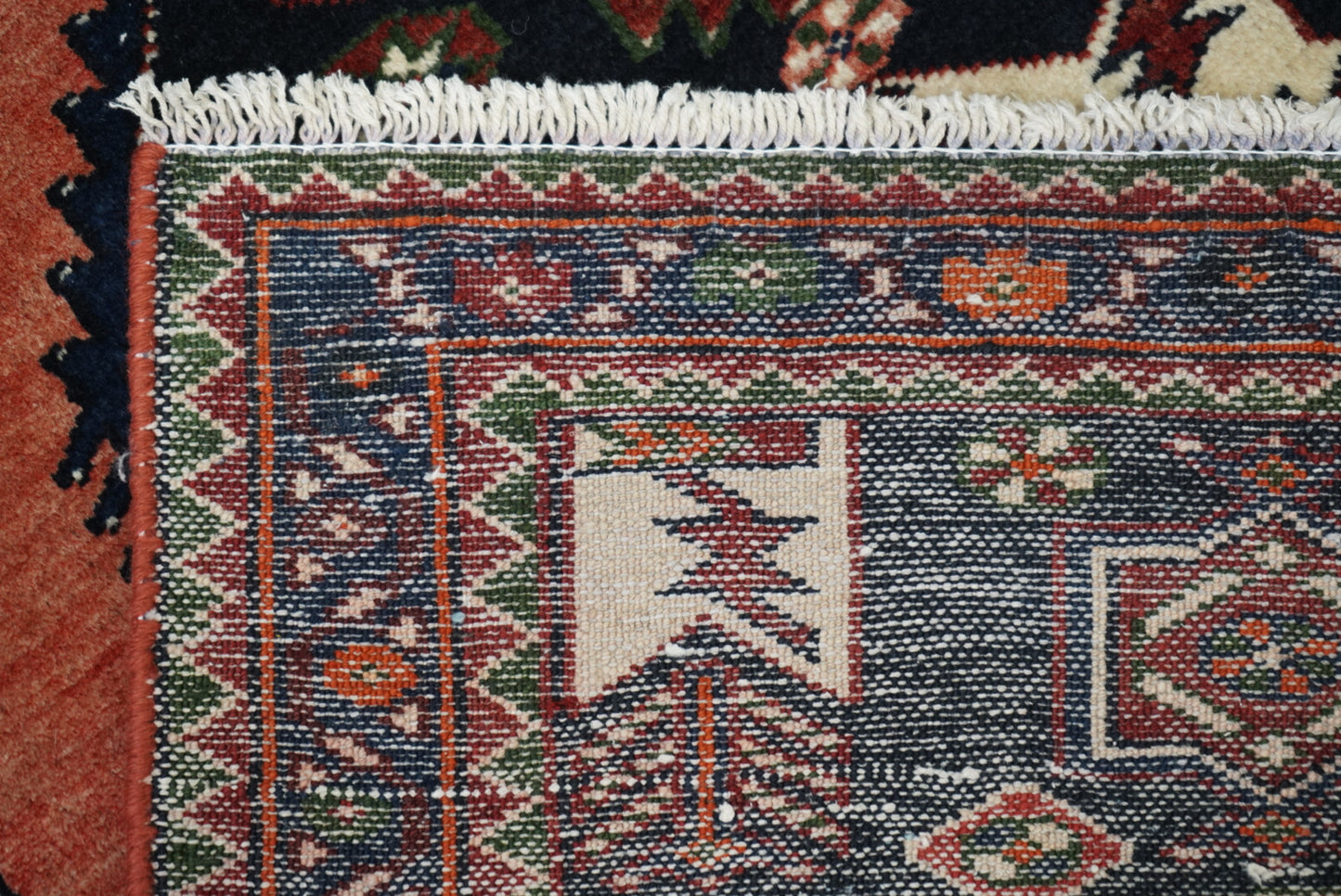 Persian Mazlagan Red & Navy Wool Geometric Rug | Handmade | 154 x 108 cm