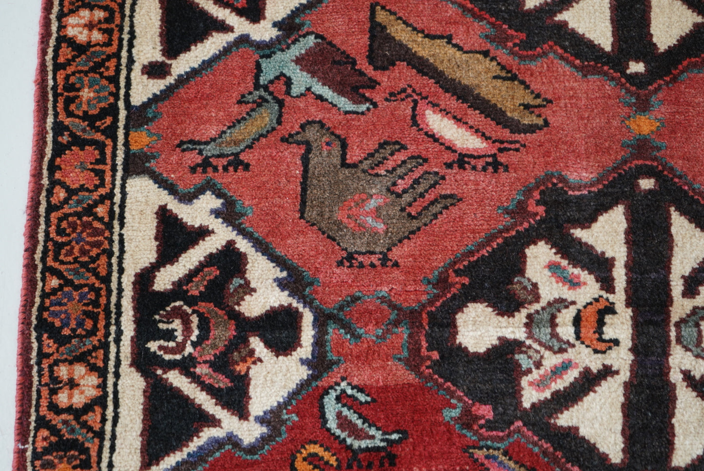 Vintage Persian Bakhtiari Red Wool Geometric Runner Rug | Handmade | 298 x 111 cm