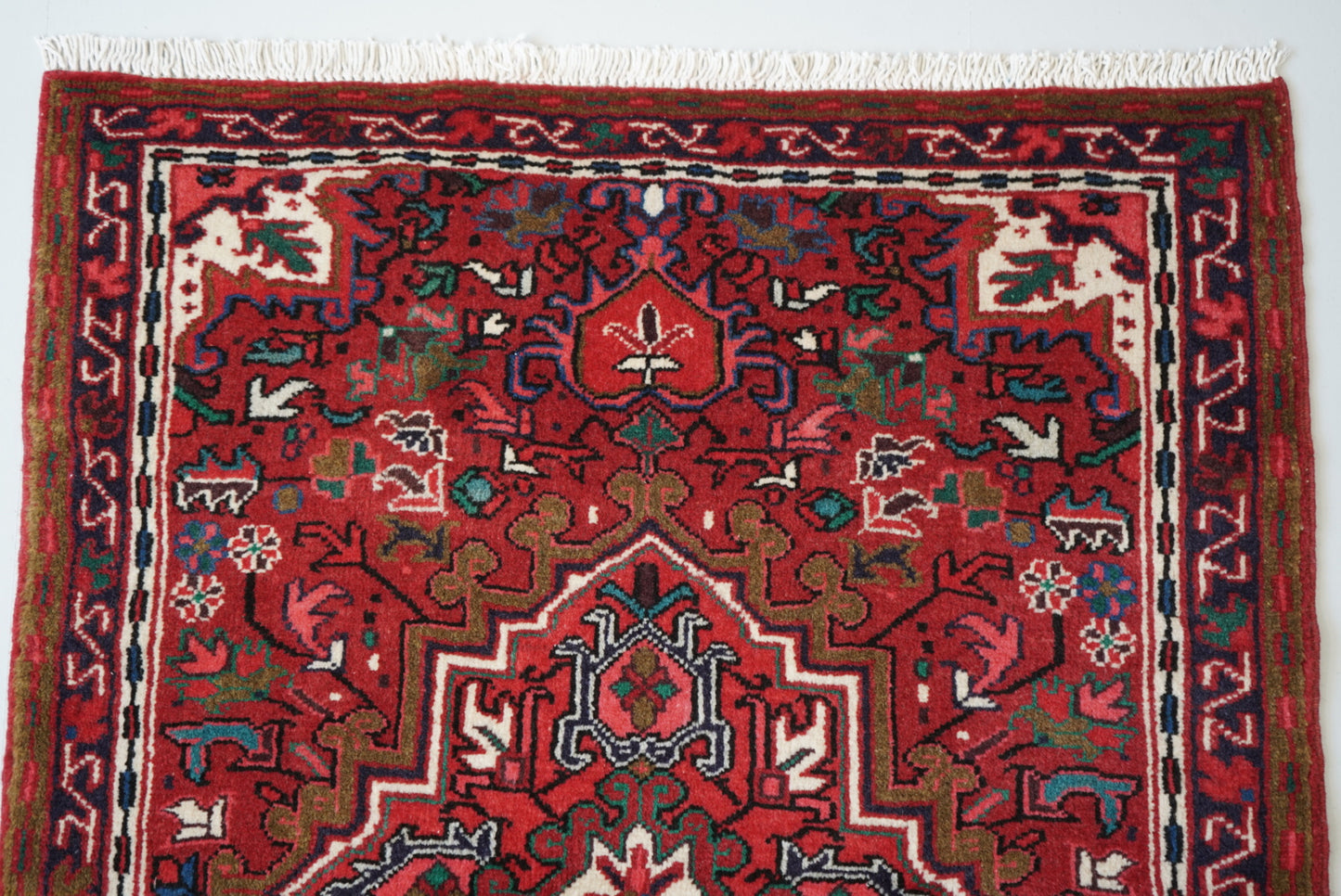 Persian Ahar Red Wool Geometric Rug | Handmade | 105 x 82 cm