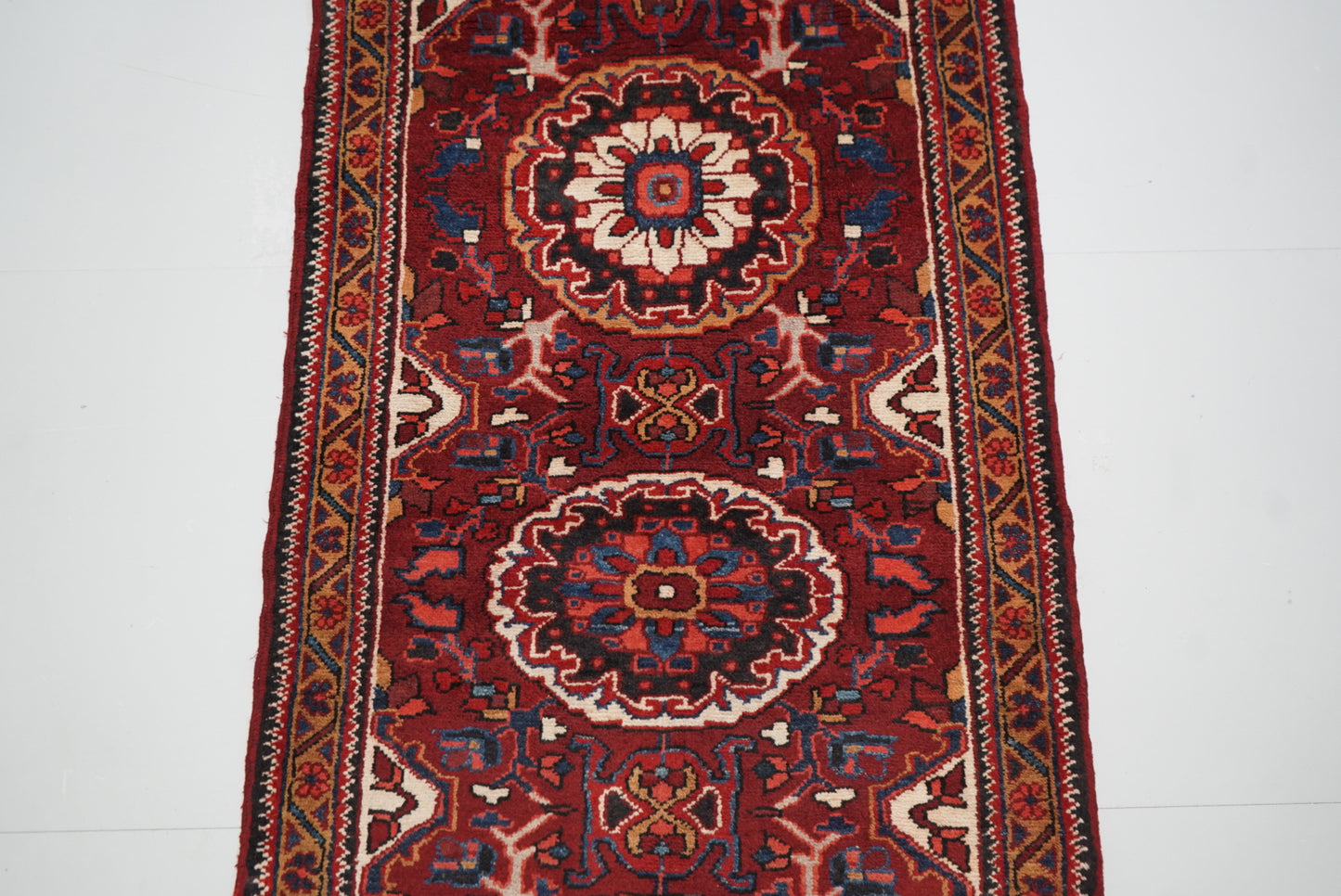 Handmade Vintage Wool Runner Rug Traditional Medallion Hallway Carpet 208 x 86 cm