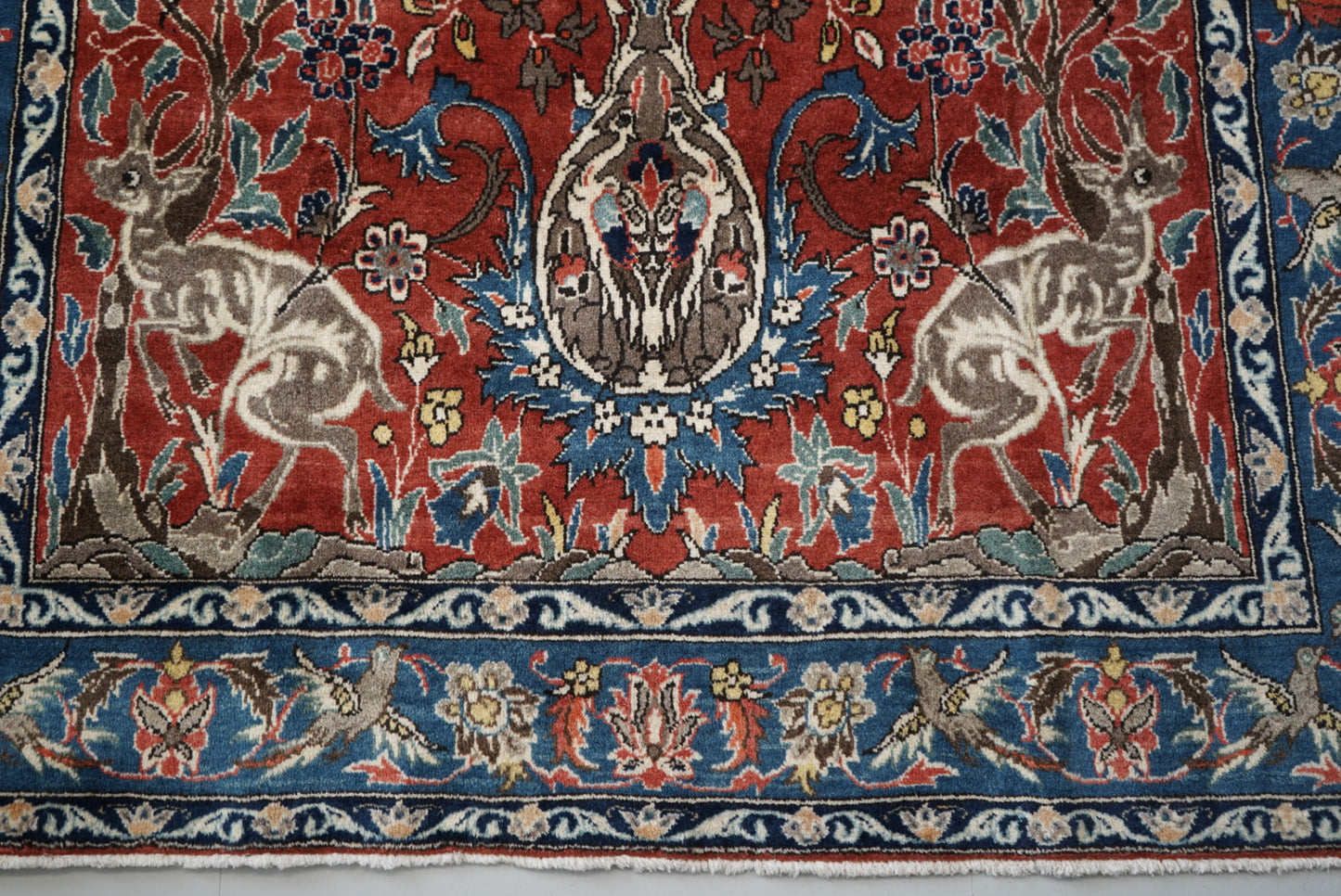 Vintage Persian Isfahan Red Wool Tree of Life Rug | Handmade | 252 x 150 cm
