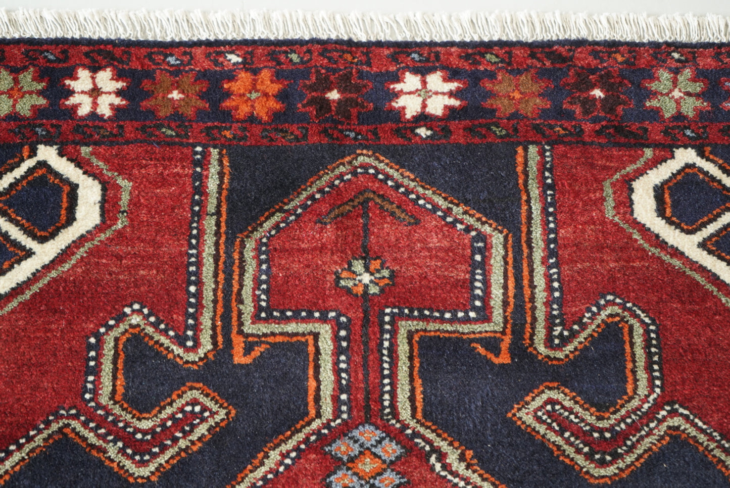 Persian Hamadan Red Wool Geometric Rug | Handmade | 145 x 100 cm