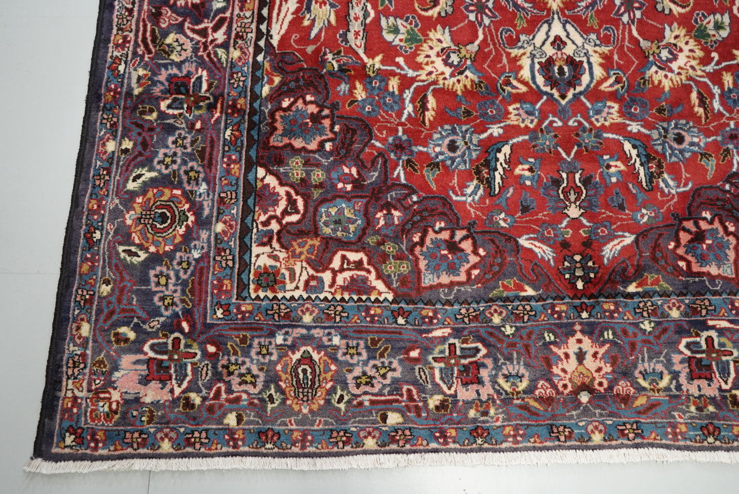 Vintage Handmade Wool Oriental Rug Red Medallion Floral Carpet 345 x 208 cm