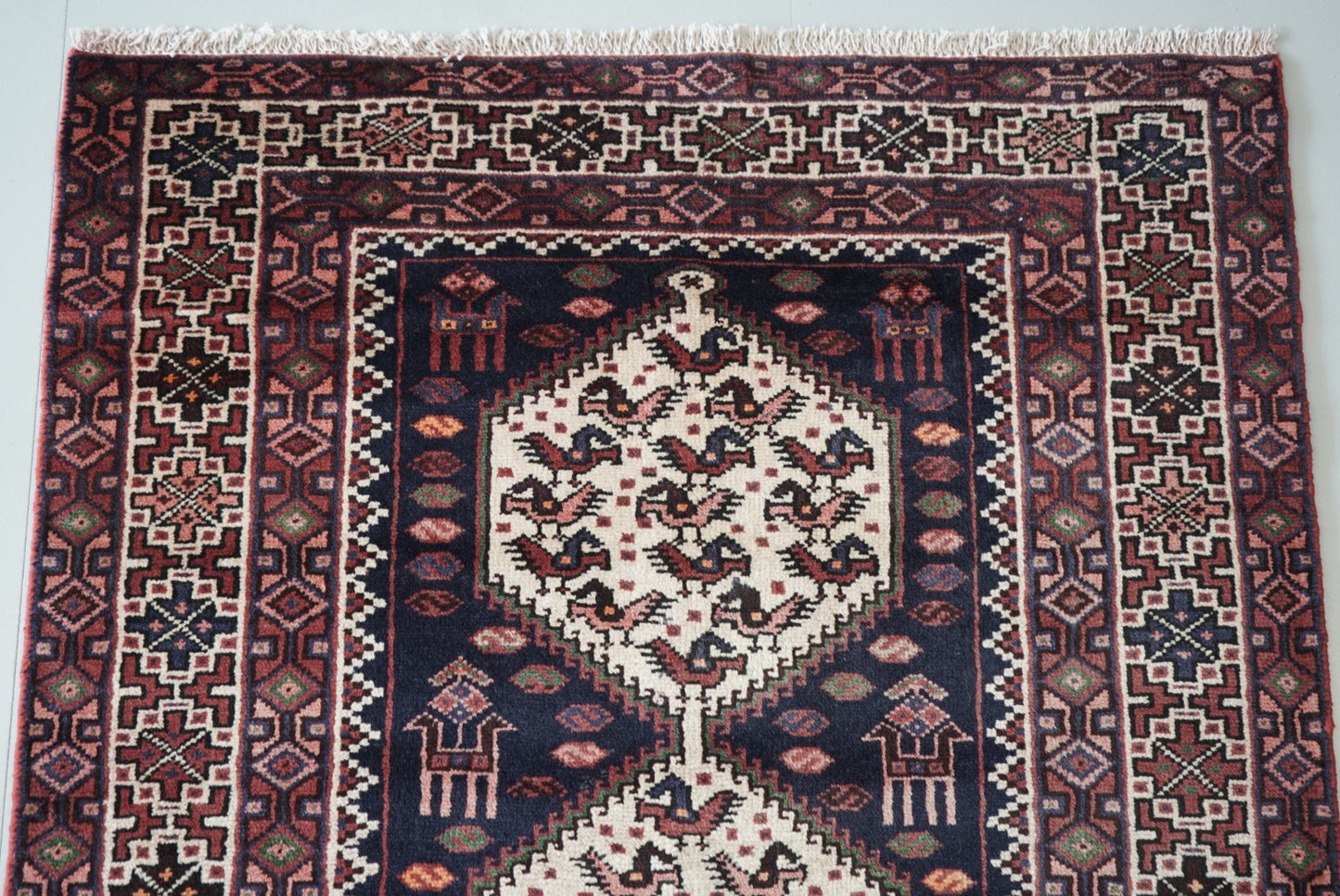 Persian Hamadan Navy Wool Geometric Rug | Handmade | 148 x 101 cm
