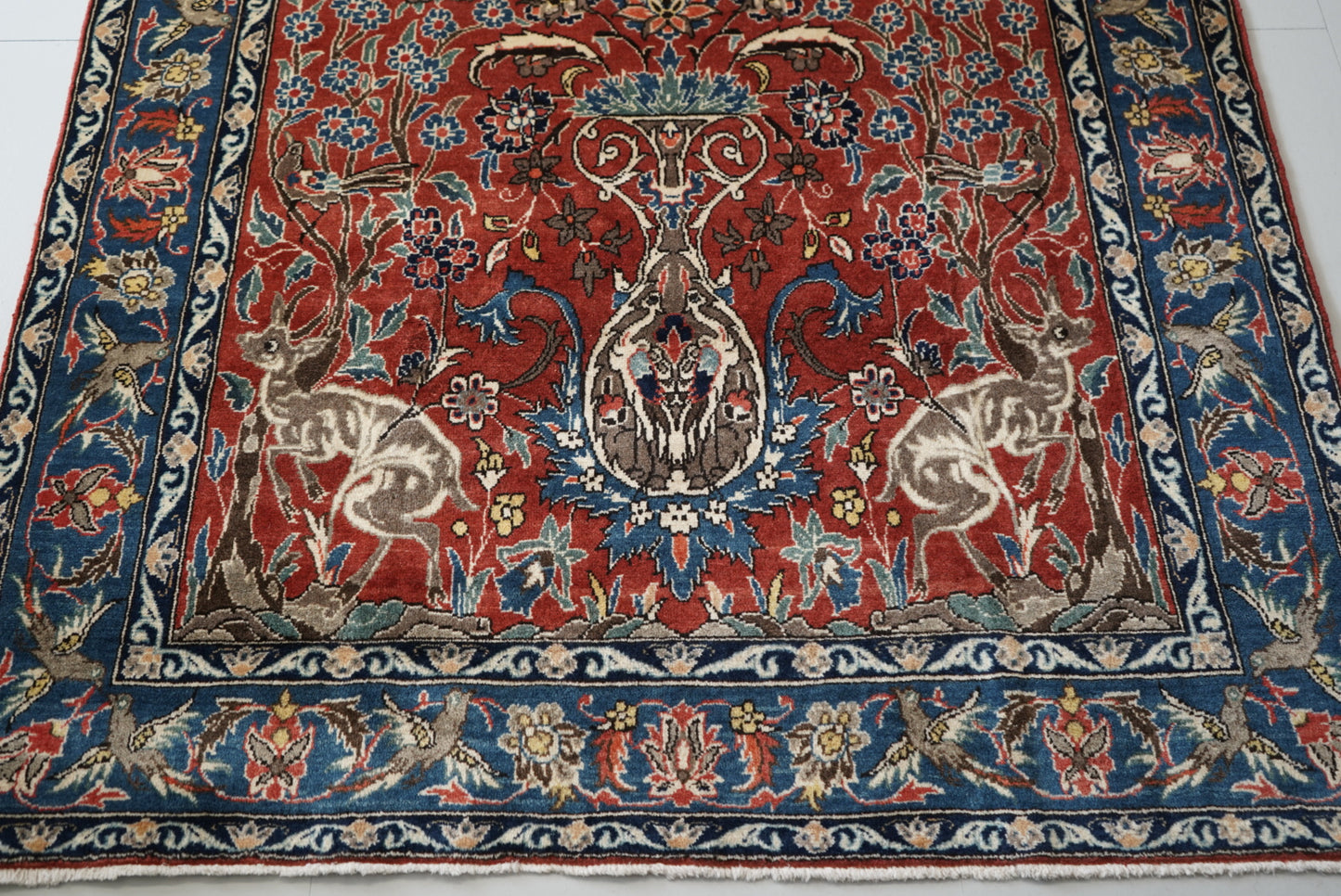 Vintage Persian Isfahan Red Wool Tree of Life Rug | Handmade | 252 x 150 cm