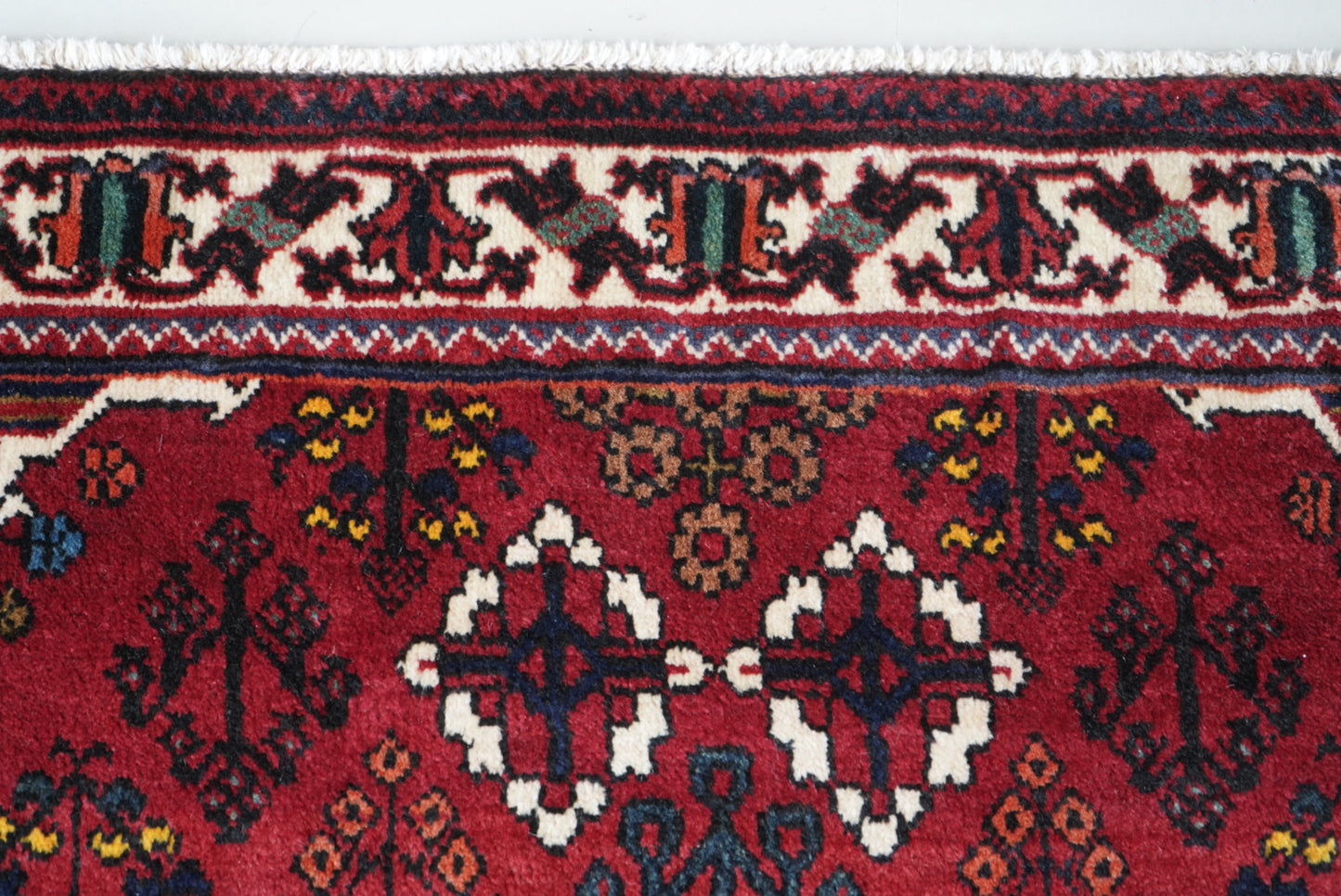 Vintage Persian Joshaghan Red Wool Geometric Rug | Handmade | 210 x 130 cm
