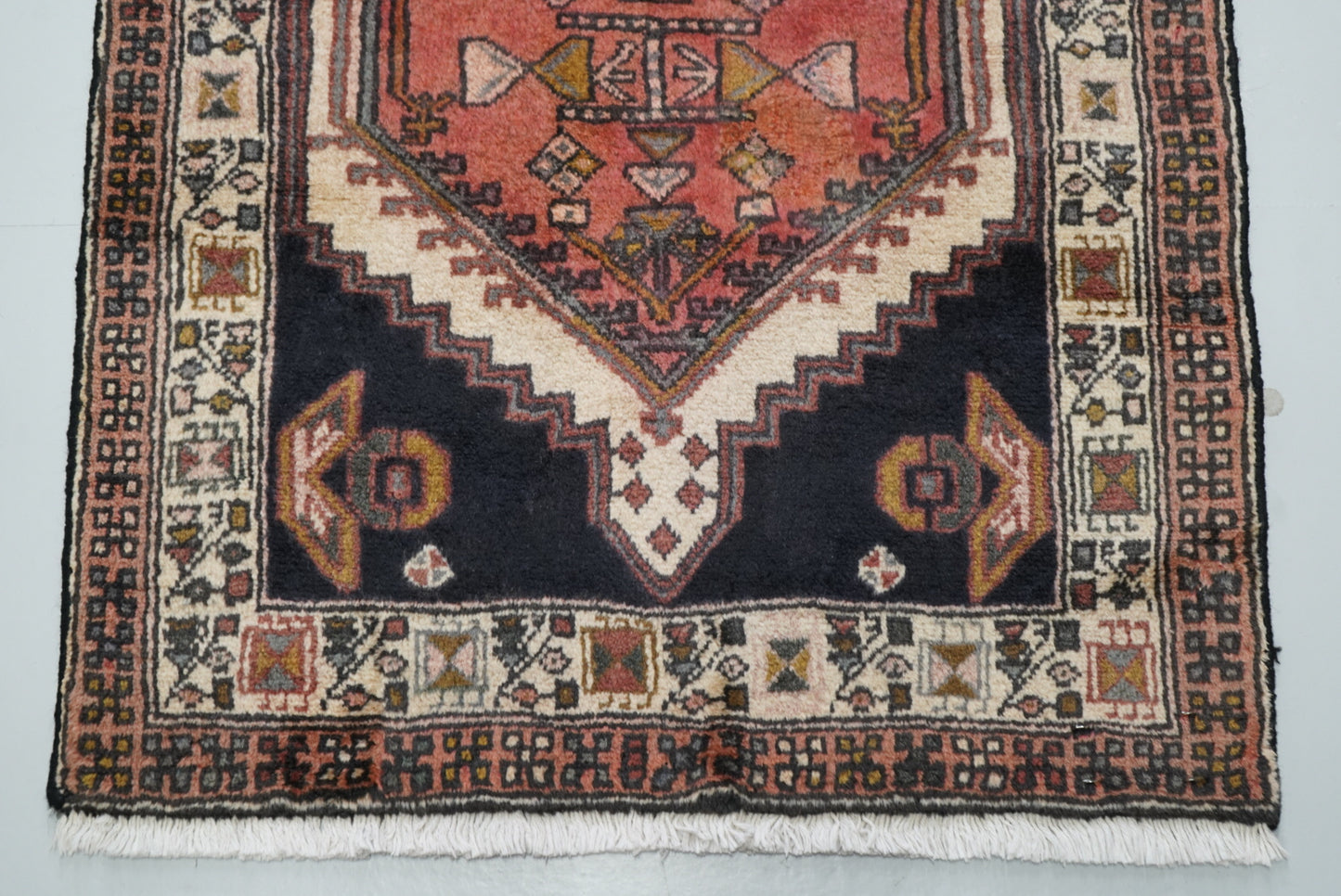 Vintage Persian Ardabil Cream & Multi Wool Geometric Runner Rug | Handmade | 296 x 71 cm