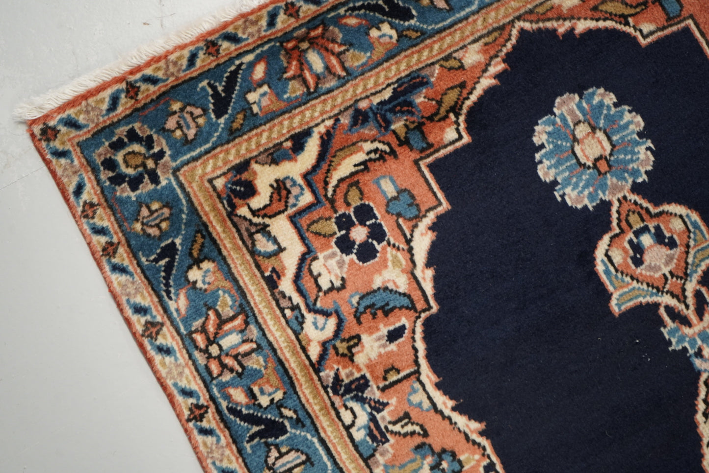 Vintage Persian Kashan Navy Wool Rug | Handmade | 123 x 74 cm