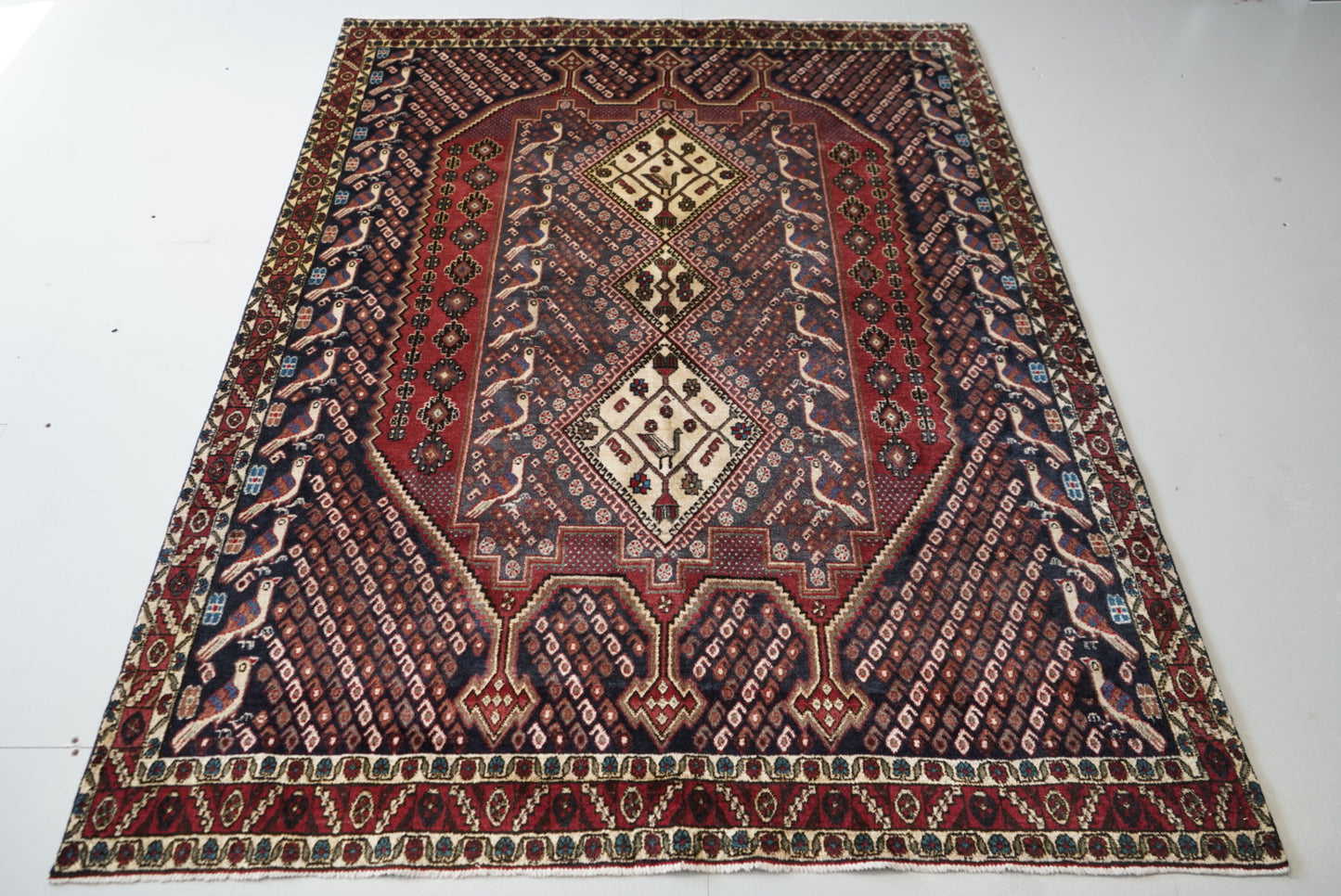 Vintage Persian Sirjan Red Wool Geometric Rug | Handmade | 220 x 160 cm
