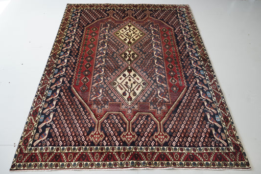 Vintage Persian Sirjan Red Wool Geometric Rug | Handmade | 220 x 160 cm