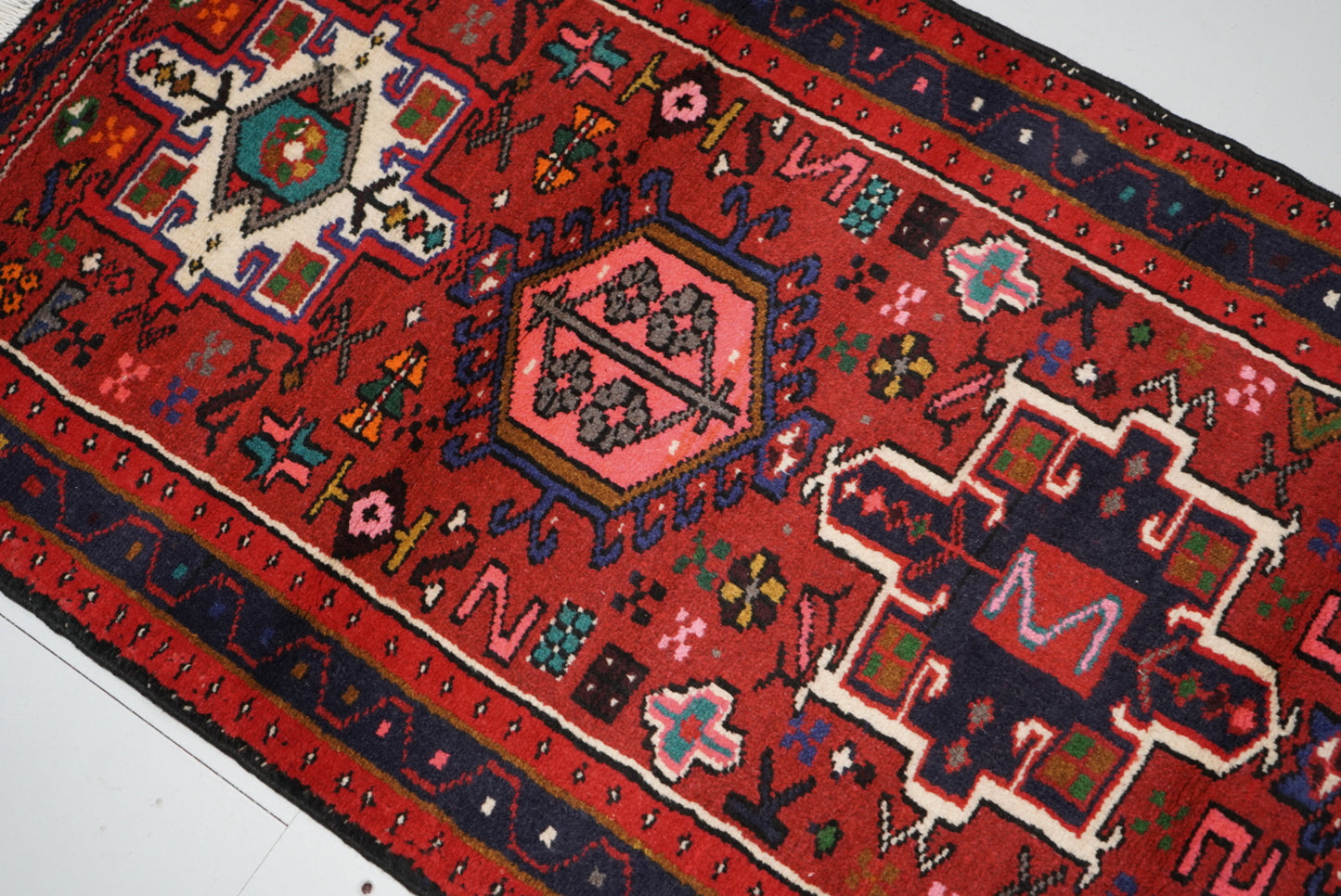 Vintage Persian Karaja Red Wool Runner Rug | Handmade | 320 x 80 cm