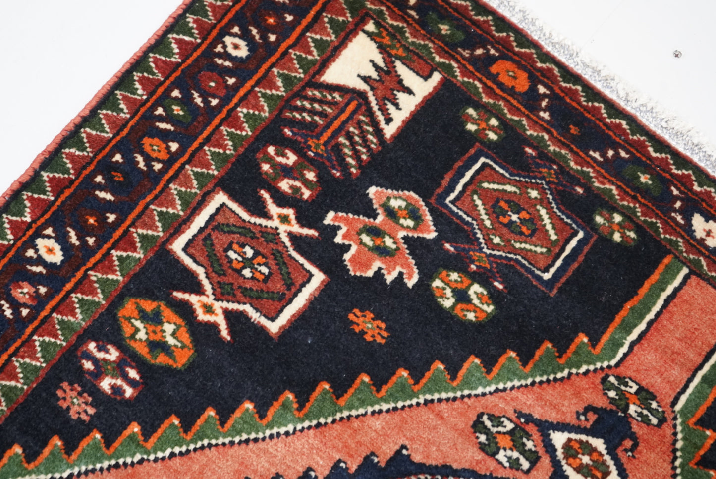 Persian Mazlagan Red & Navy Wool Geometric Rug | Handmade | 154 x 108 cm
