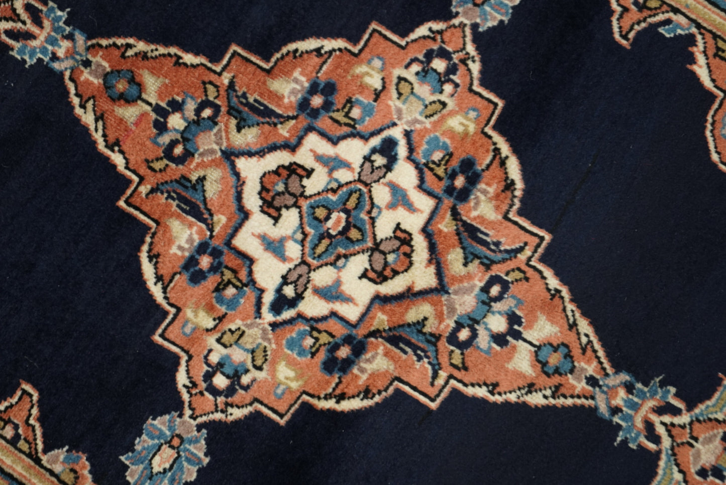 Vintage Persian Kashan Navy Wool Rug | Handmade | 123 x 74 cm