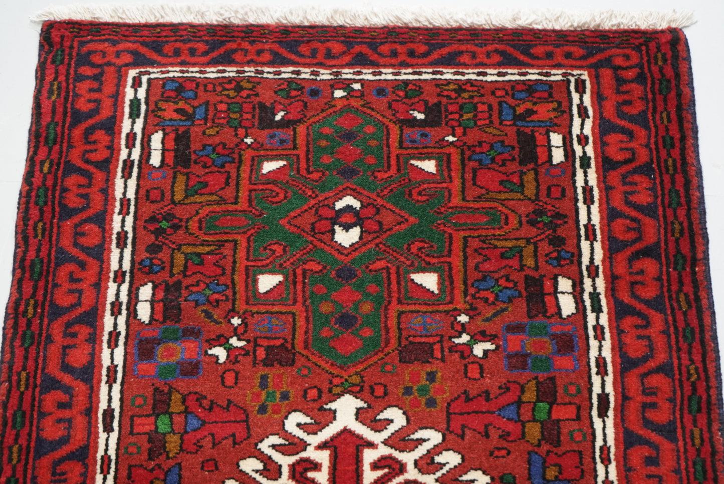 Vintage Persian Ahar Red Wool Geometric Runner Rug | Handmade | 200 x 72 cm