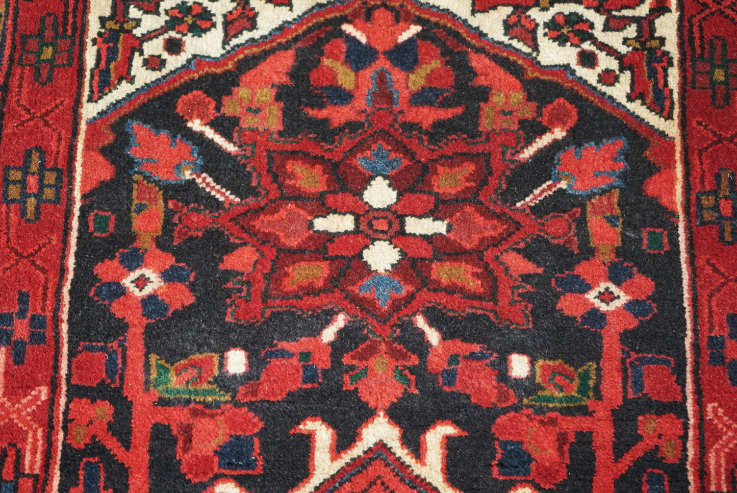 Vintage Persian Karaja Navy & Red Wool Geometric Runner Rug | Handmade | 218 x 80 cm