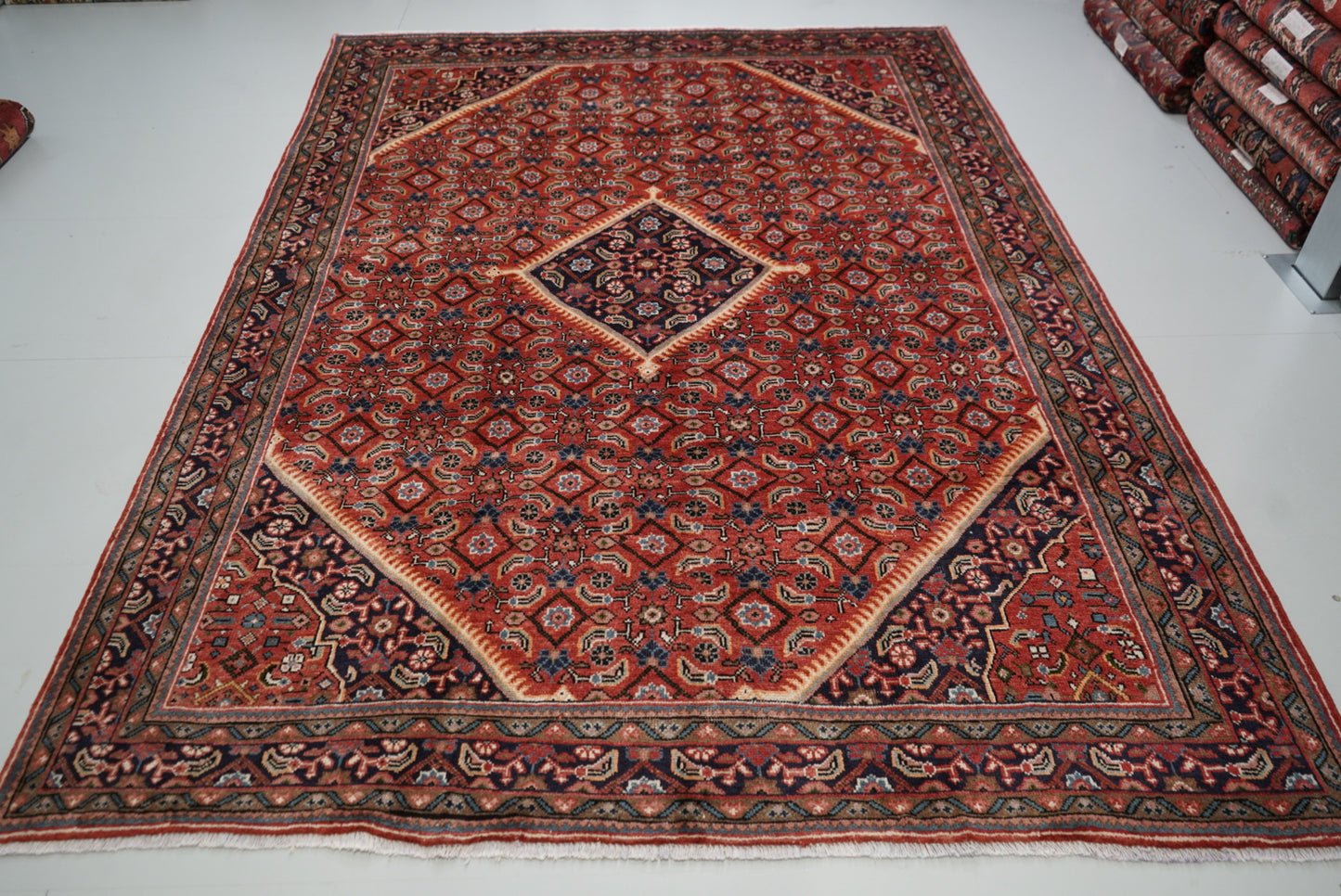 Vintage Persian Mahal Red Wool Floral Medallion Rug | Handmade | 300 x 207 cm