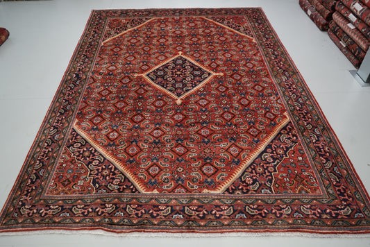 Vintage Persian Mahal Red Wool Floral Medallion Rug | Handmade | 300 x 207 cm