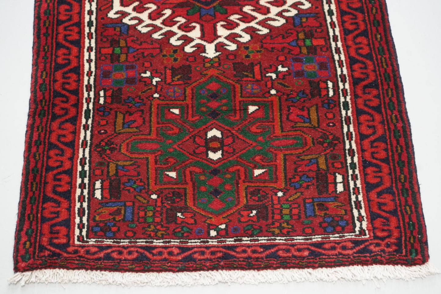 Vintage Persian Ahar Red Wool Geometric Runner Rug | Handmade | 200 x 72 cm