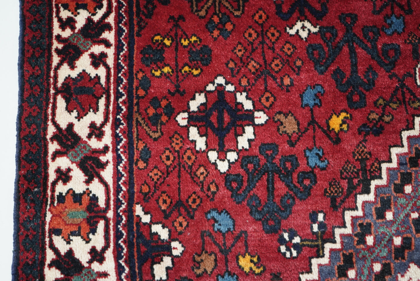 Vintage Persian Joshaghan Red Wool Geometric Rug | Handmade | 210 x 130 cm