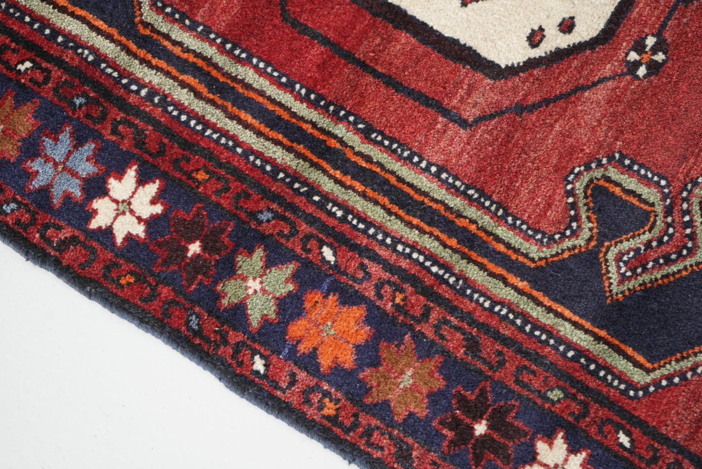 Persian Hamadan Red Wool Geometric Rug | Handmade | 145 x 100 cm