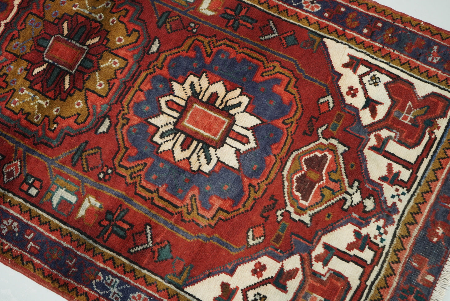 Vintage Persian Ahar Red Wool Geometric Runner Rug | Handmade | 324 x 100 cm