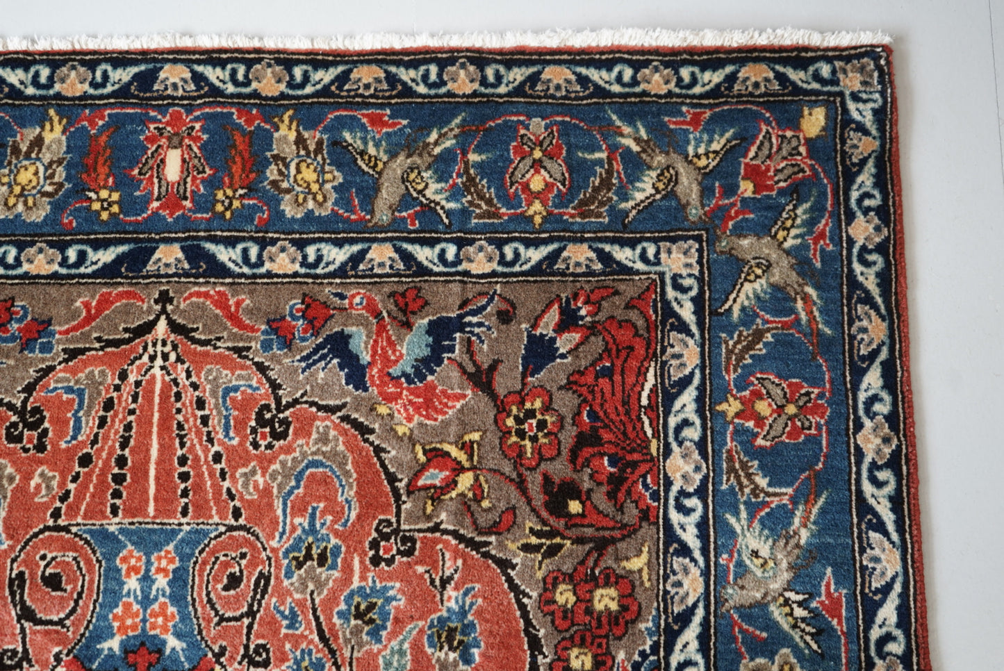 Vintage Persian Isfahan Red Wool Tree of Life Rug | Handmade | 252 x 150 cm