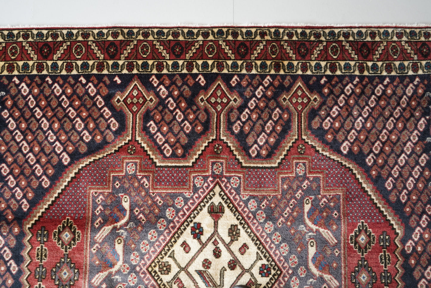 Vintage Persian Sirjan Red Wool Geometric Rug | Handmade | 220 x 160 cm