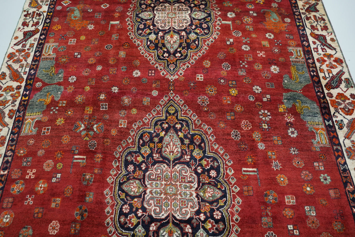 Vintage Persian Shiraz Red Wool Rug | Handmade | 302 x 211 cm