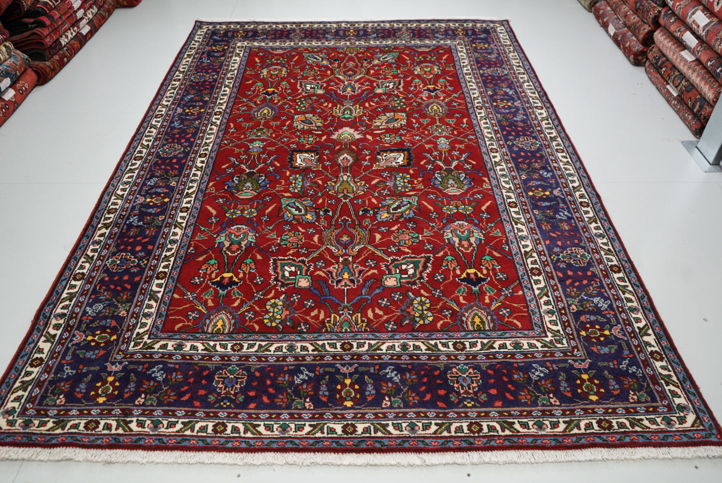 Vintage Handmade Wool Oriental Rug Large Red Floral Carpet 297 x 209 cm
