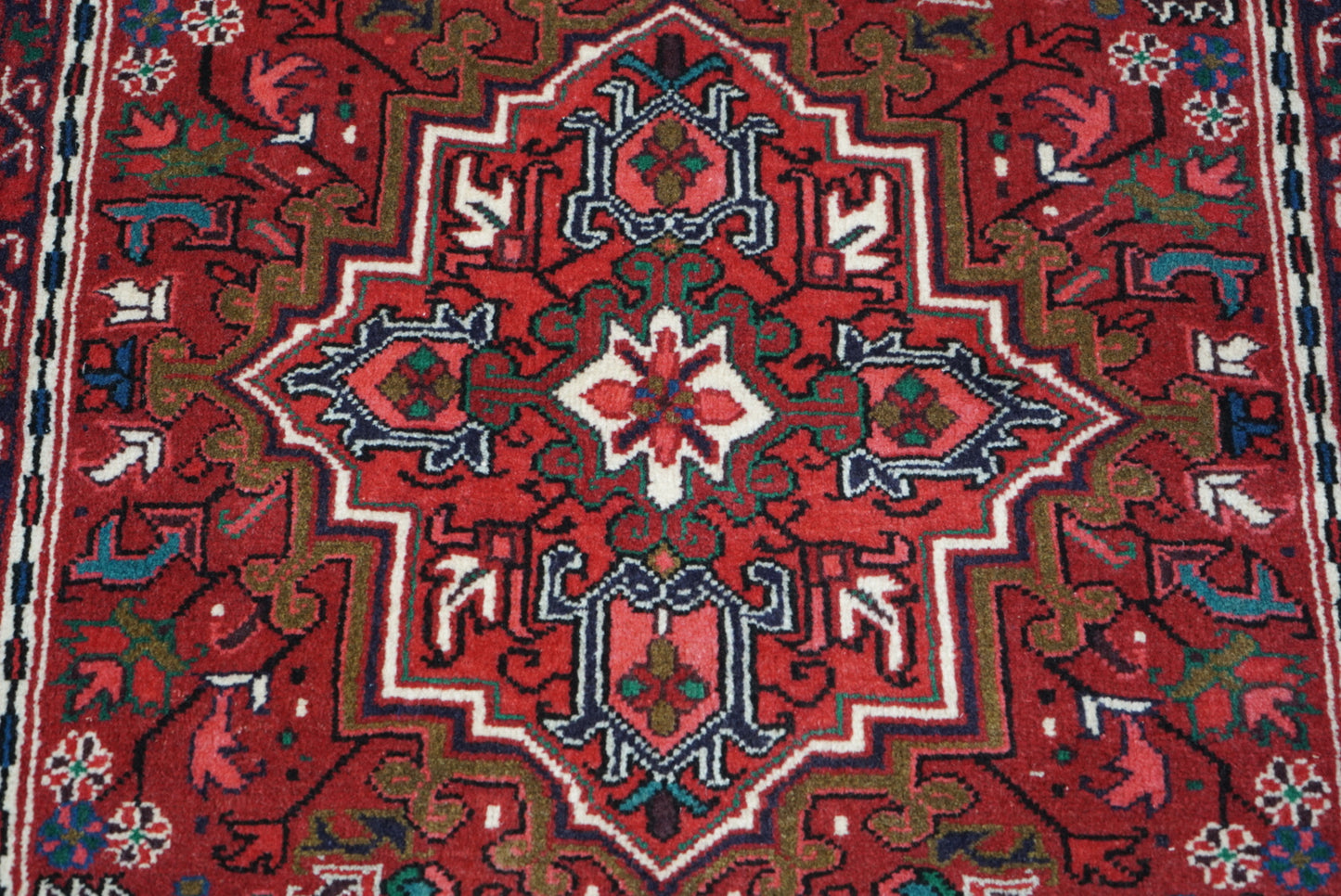 Persian Ahar Red Wool Geometric Rug | Handmade | 105 x 82 cm