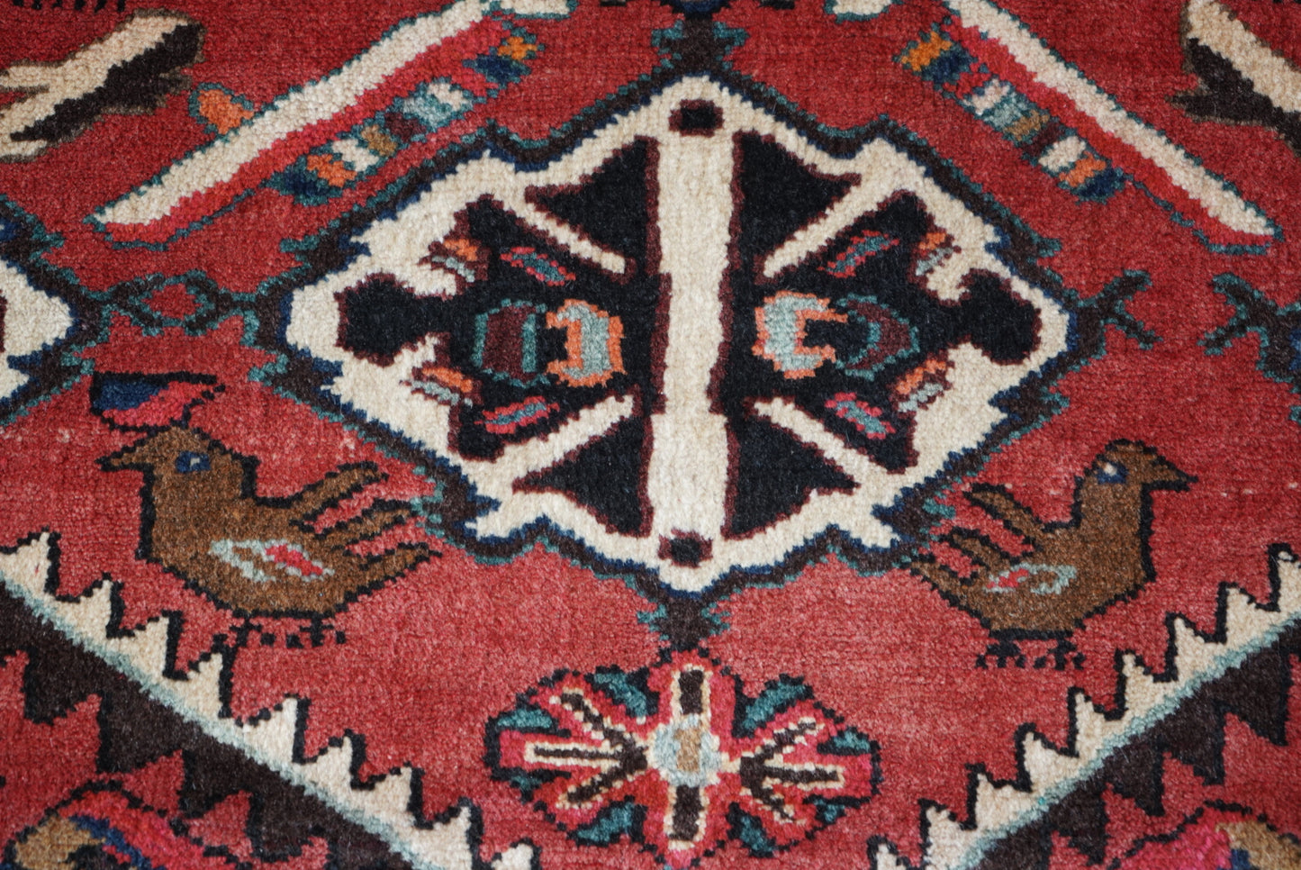Vintage Persian Bakhtiari Red Wool Geometric Runner Rug | Handmade | 298 x 111 cm
